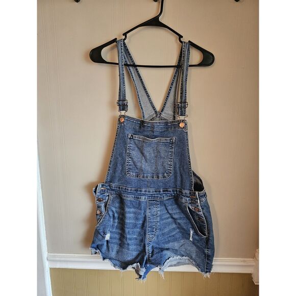 NoBo No Boundaries Size Large 11-13 Juniors Overalls Shorts Denim Distress - Picture 1 of 6
